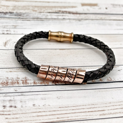 Anniversaire de Mariage 7 ans - Bracelet en cuir pour homme -  Bracelet Personnalisé - Cadeau Fête des Pères