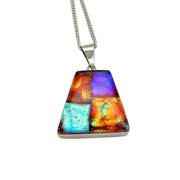 Magnifique pendentif en verre dichroïque orange et violet