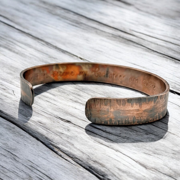 Bracelet Manchette Homme en Cuivre, Citation ou Phrase Personnalisée Gravée"