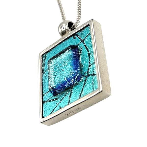 Pendentif saisissant en verre dichroïque turquoise